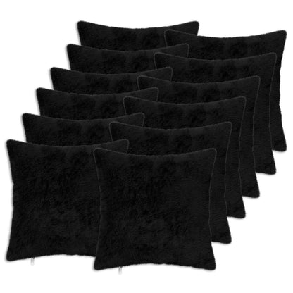 Cushion Cover 12 pcs HEERLEN Black 45 x 45 cm Faux Rabbit Fur