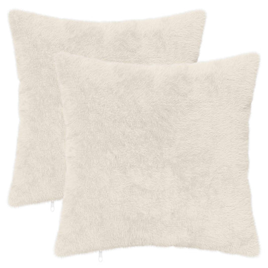 Cushion Cover 2 pcs HEERLEN White 50 x 50 cm Faux Rabbit Fur
