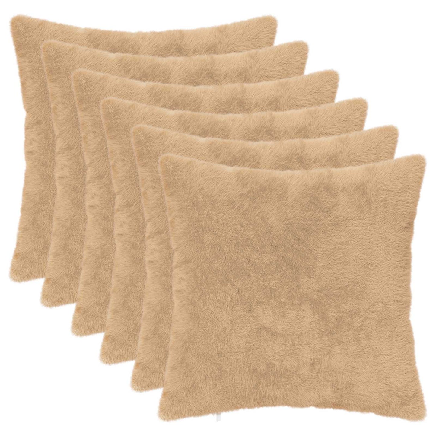 Cushion Cover 6 pcs HEERLEN Cream 50 x 50 cm Faux Rabbit Fur