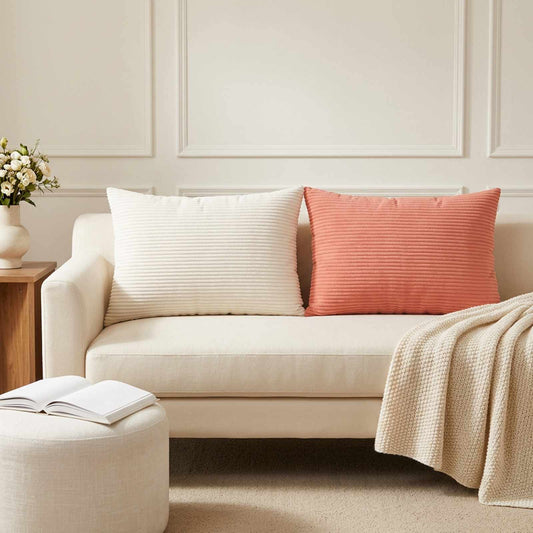Cushion Cover 2 pcs HEERLEN Cream 50 x 80 cm Corduroy