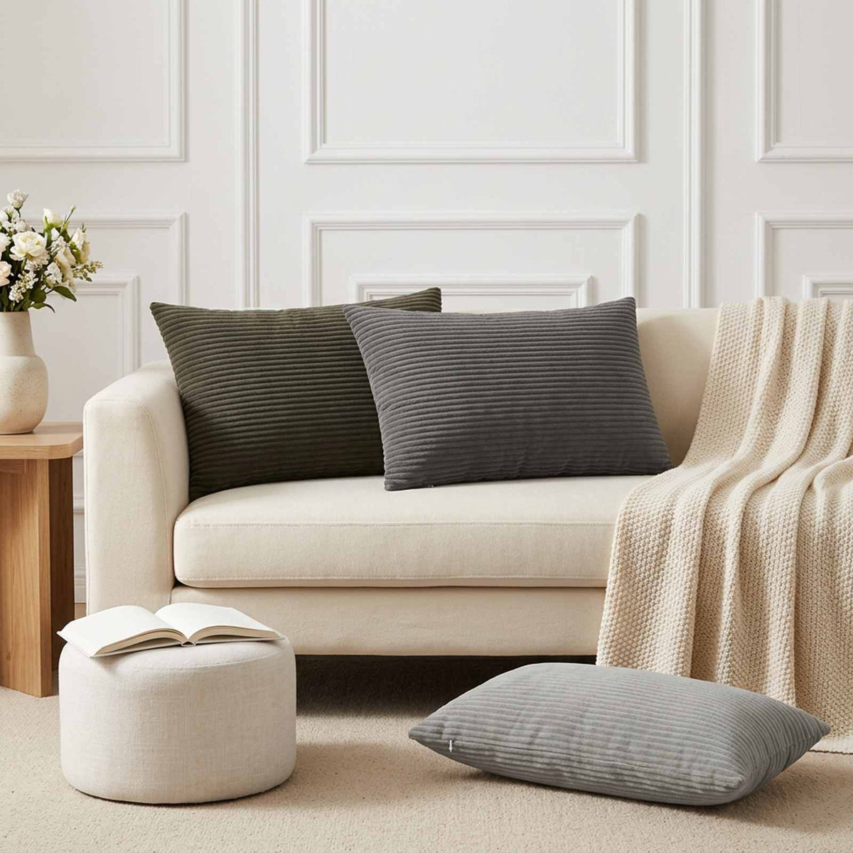 Cushion Cover 6 pcs HEERLEN Anthracite 50 x 70 cm Corduroy