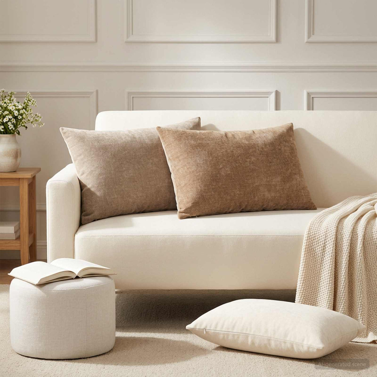 Cushion Cover 2 pcs HEERLEN Cream 50 x 70 cm Chenille Fabric