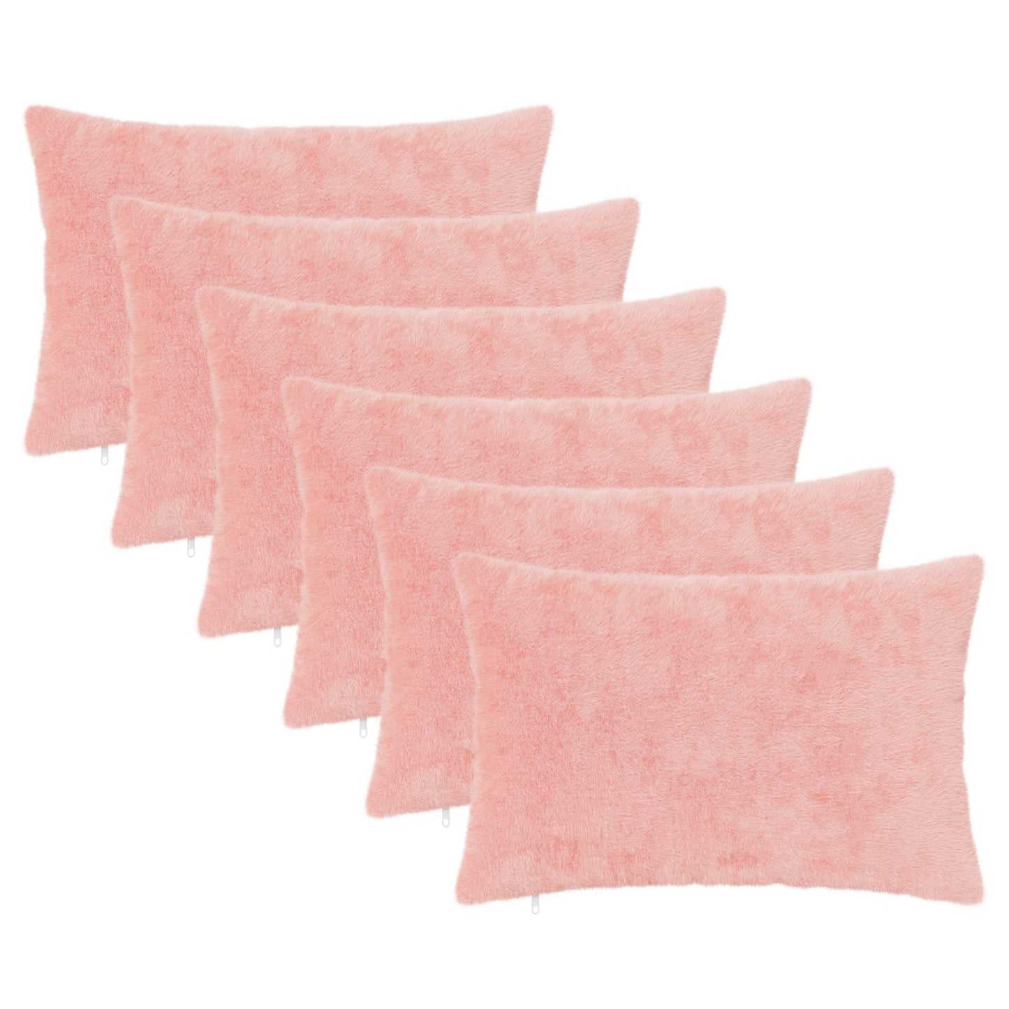 Cushion Cover 6 pcs HEERLEN Pink 50 x 70 cm Faux Rabbit Fur