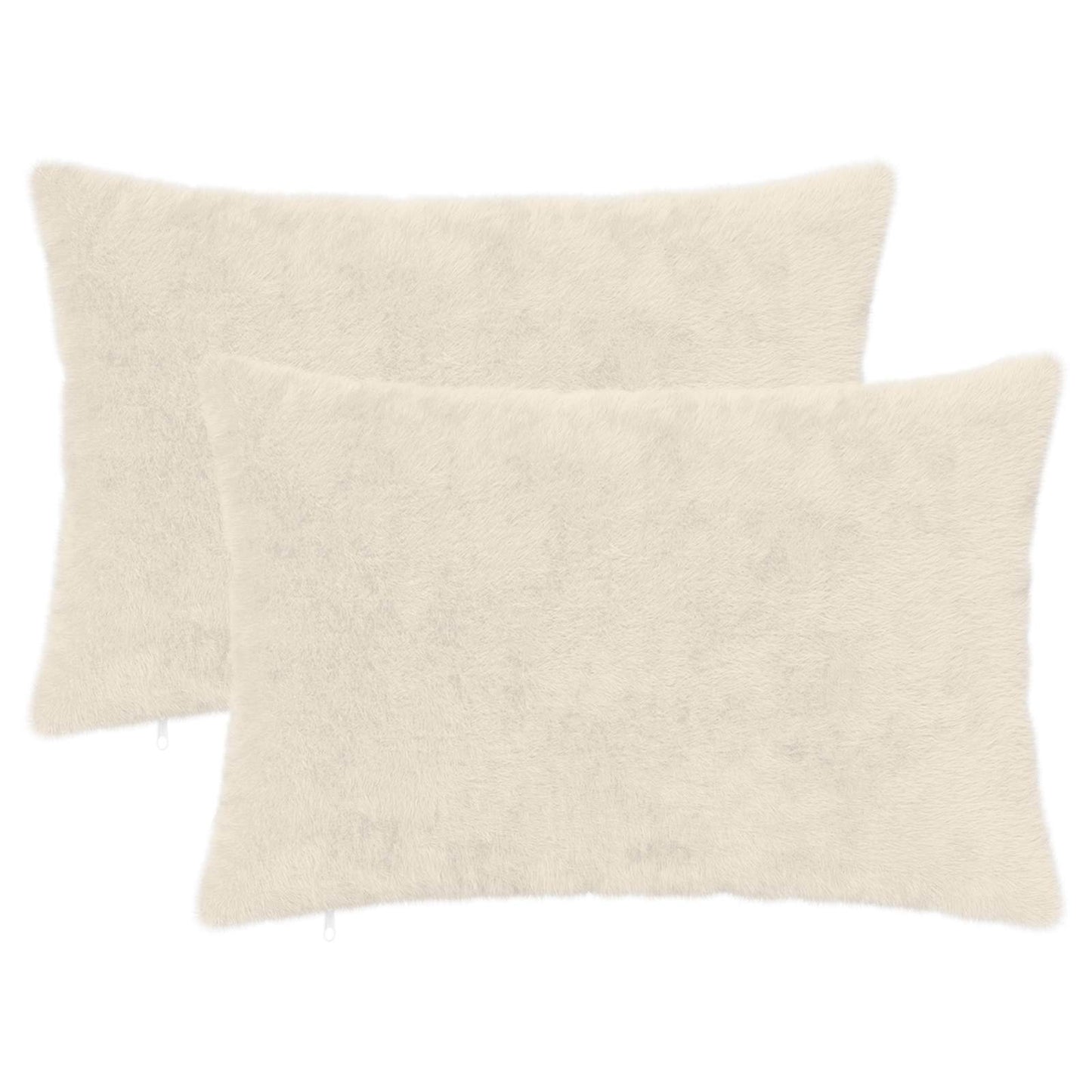 Cushion Cover 2 pcs HEERLEN White 50 x 75 cm Faux Rabbit Fur