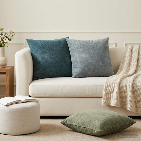 Cushion Cover 2 pcs HEERLEN Blue 60 x 60 cm Chenille Fabric