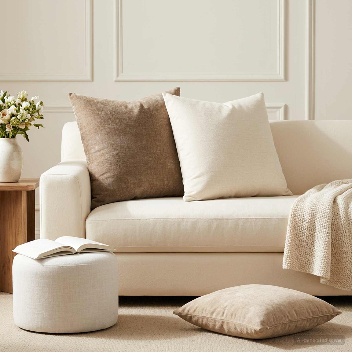 Cushion Cover 2 pcs HEERLEN Taupe 60 x 60 cm Chenille Fabric