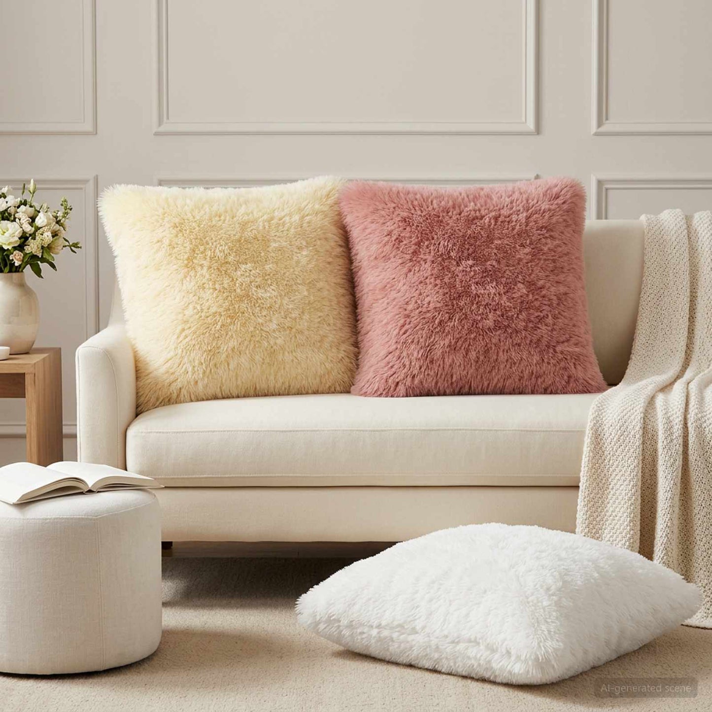 Cushion Cover 6 pcs HEERLEN White 55 x 55 cm PV Fleece