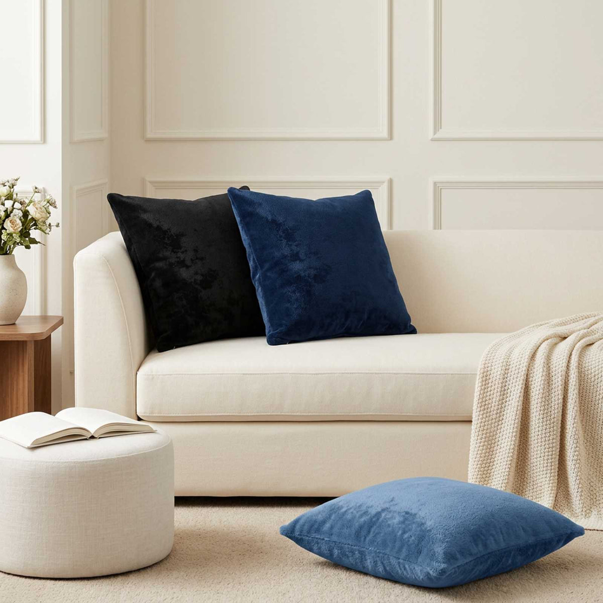 Cushion Cover 6 pcs HEERLEN Navy Blue 60 x 60 cm Flannel