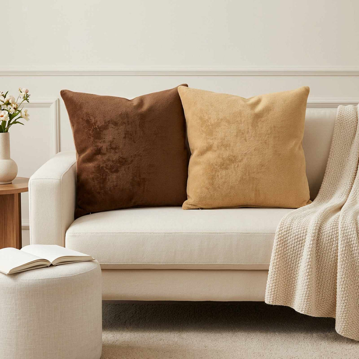 Cushion Cover 2 pcs HEERLEN Taupe 60 x 60 cm Flannel