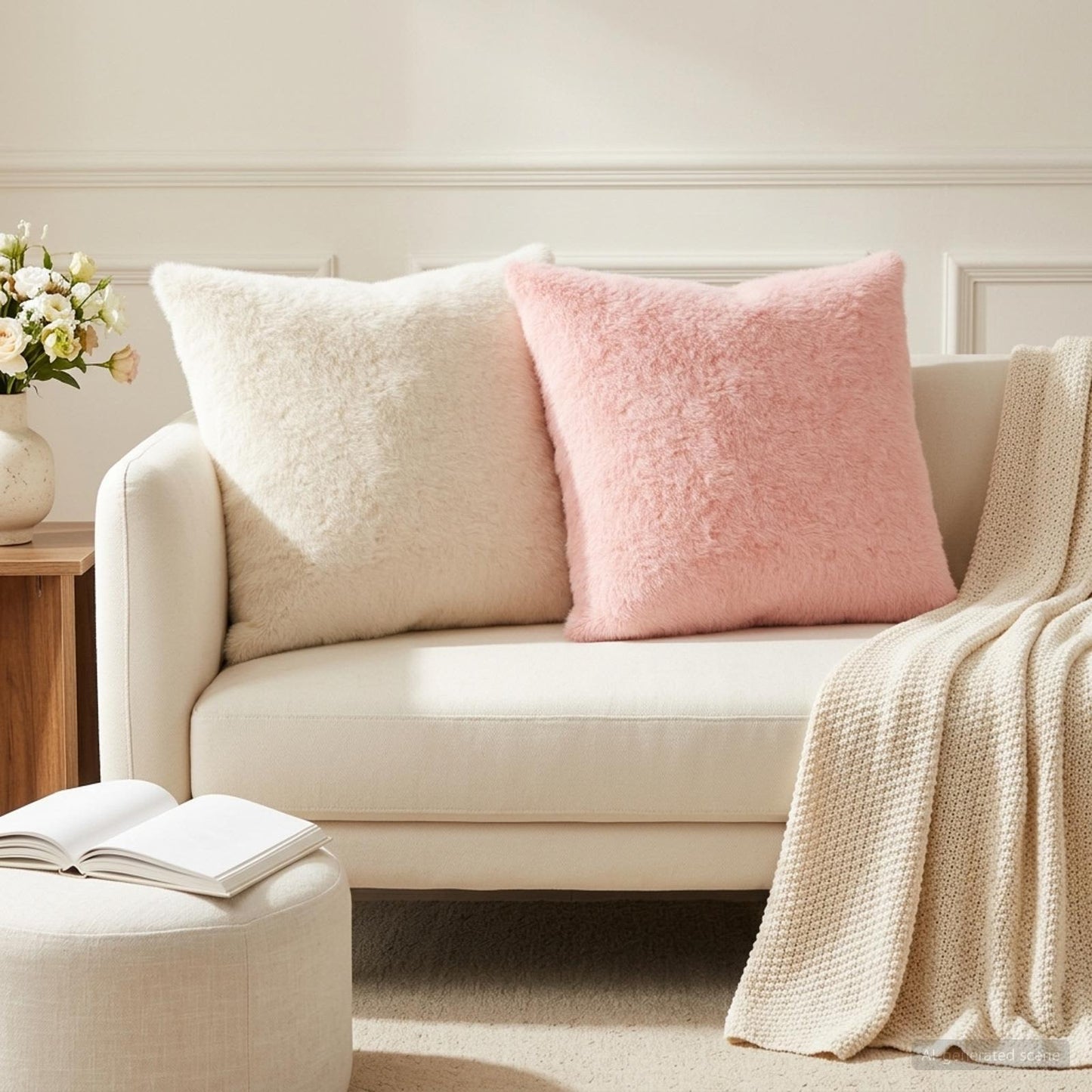 Cushion Cover 2 pcs HEERLEN Pink 55 x 55 cm Faux Rabbit Fur