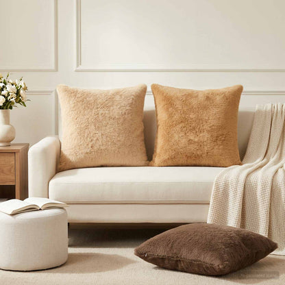 Cushion Cover 2 pcs HEERLEN Taupe 55 x 55 cm Faux Rabbit Fur