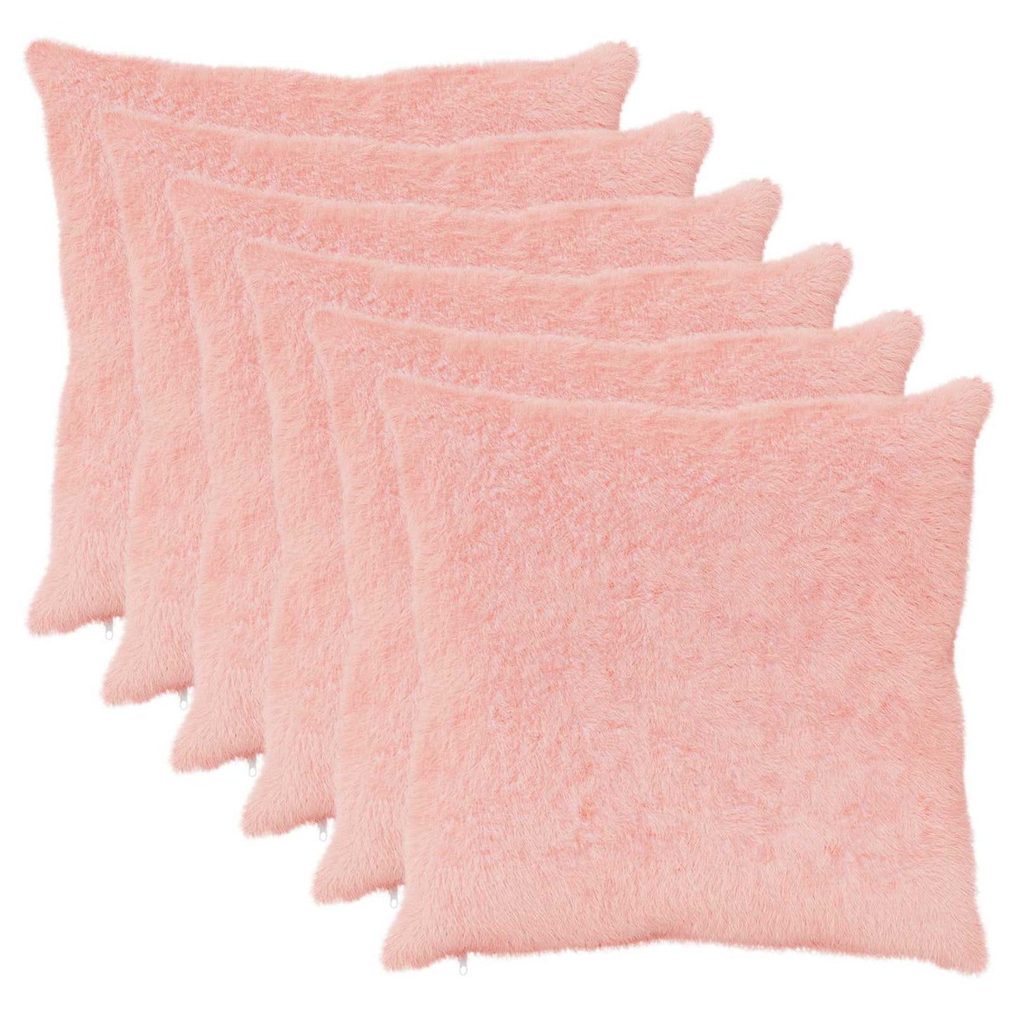 Cushion Cover 6 pcs HEERLEN Pink 60 x 60 cm Faux Rabbit Fur
