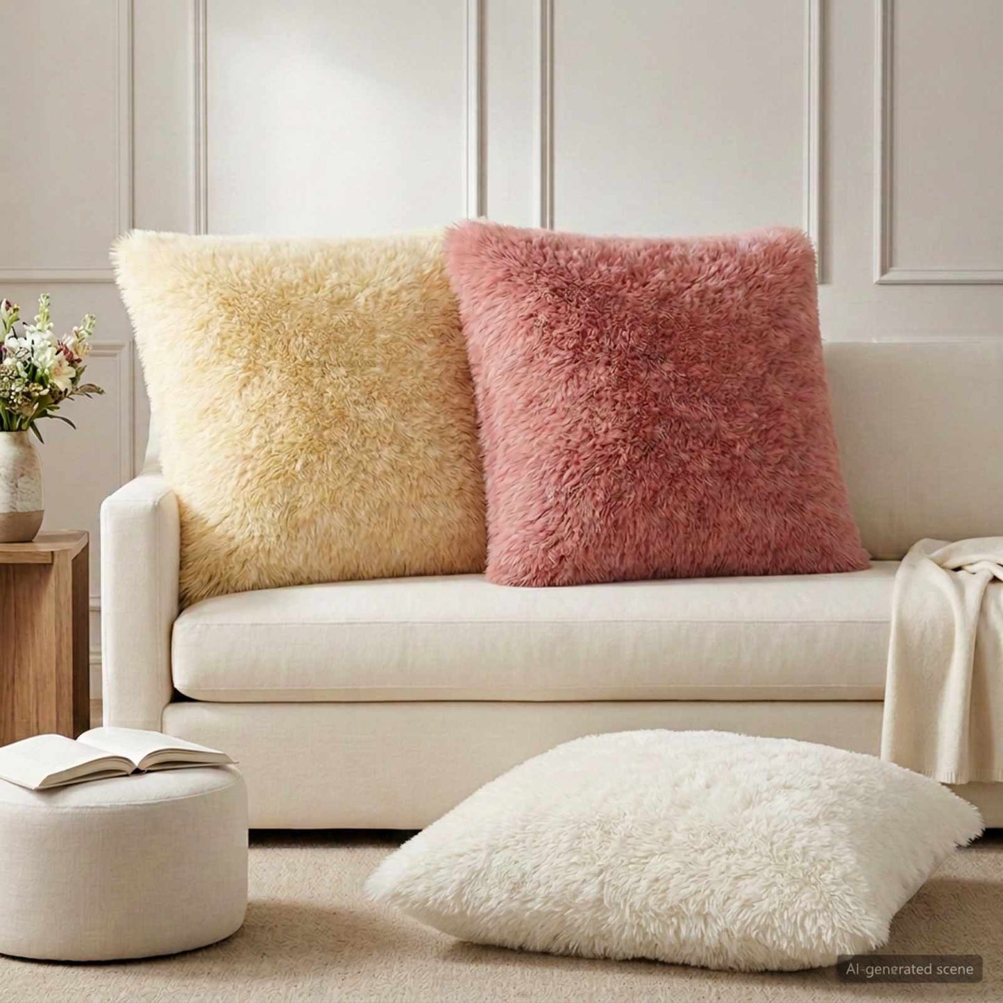 Cushion Cover 2 pcs HEERLEN Cream 80 x 80 cm PV Fleece