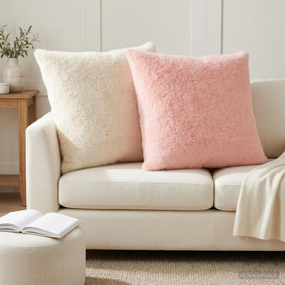 Cushion Cover 2 pcs HEERLEN White 65 x 65 cm Faux Rabbit Fur