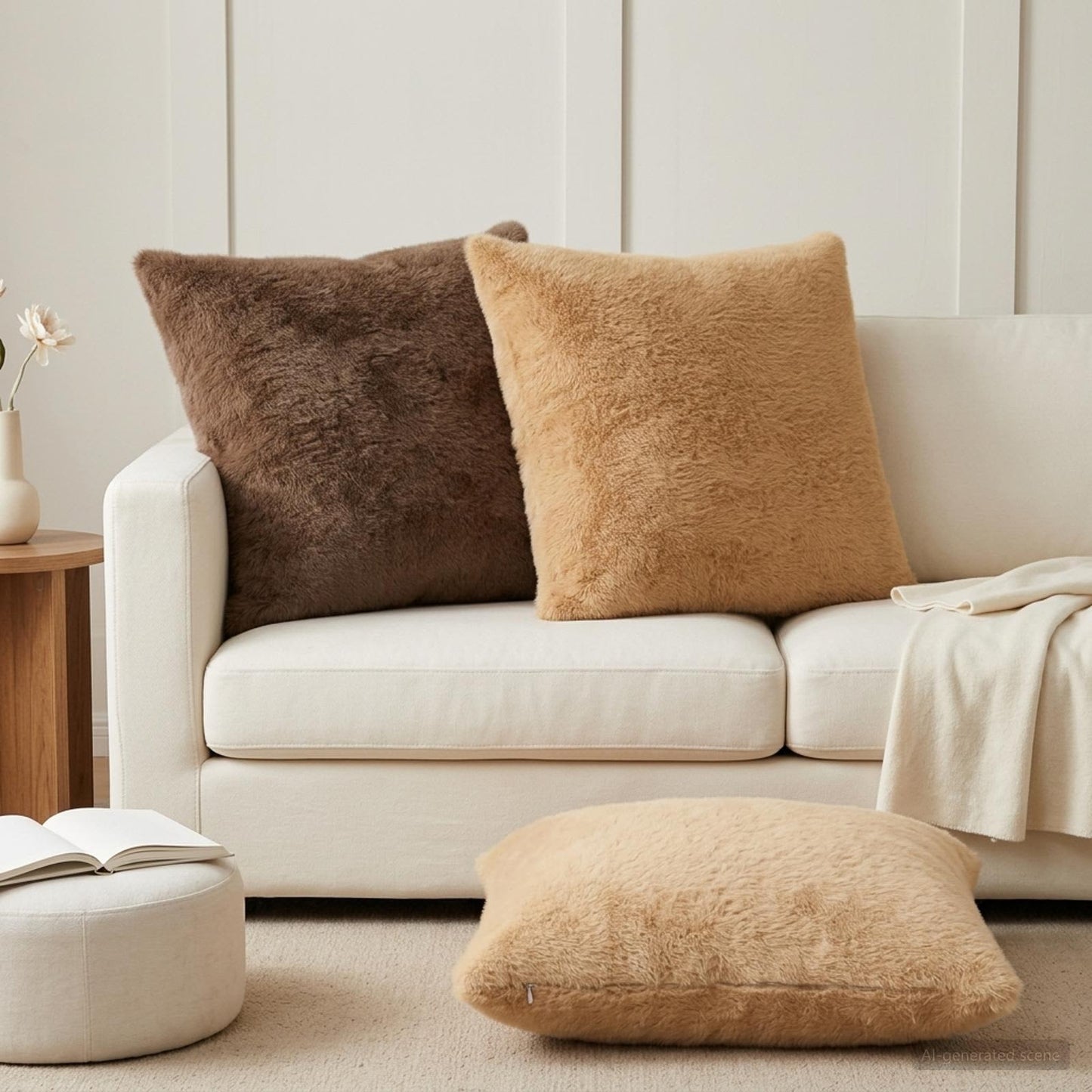Cushion Cover 6 pcs HEERLEN Taupe 65 x 65 cm Faux Rabbit Fur