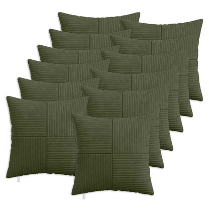Cushion Cover 12 pcs ALMELO Green 45 x 45 cm Corduroy