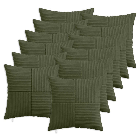 Cushion Cover 12 pcs ALMELO Green 45 x 45 cm Corduroy