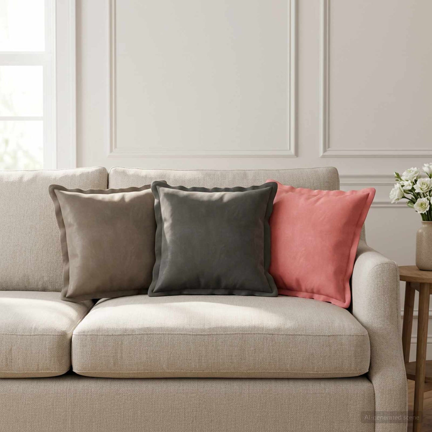 Cushion Cover 6 pcs HOUTEN Light Grey 30 x 30 cm Velvet