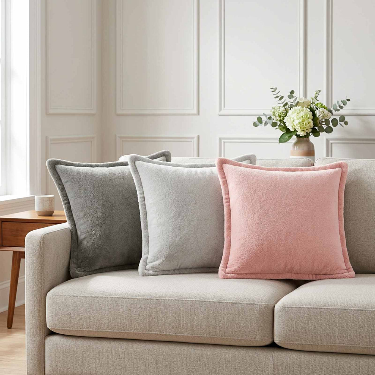 Cushion Cover 6 pcs HOUTEN Light Grey 40 x 40 cm Flannel