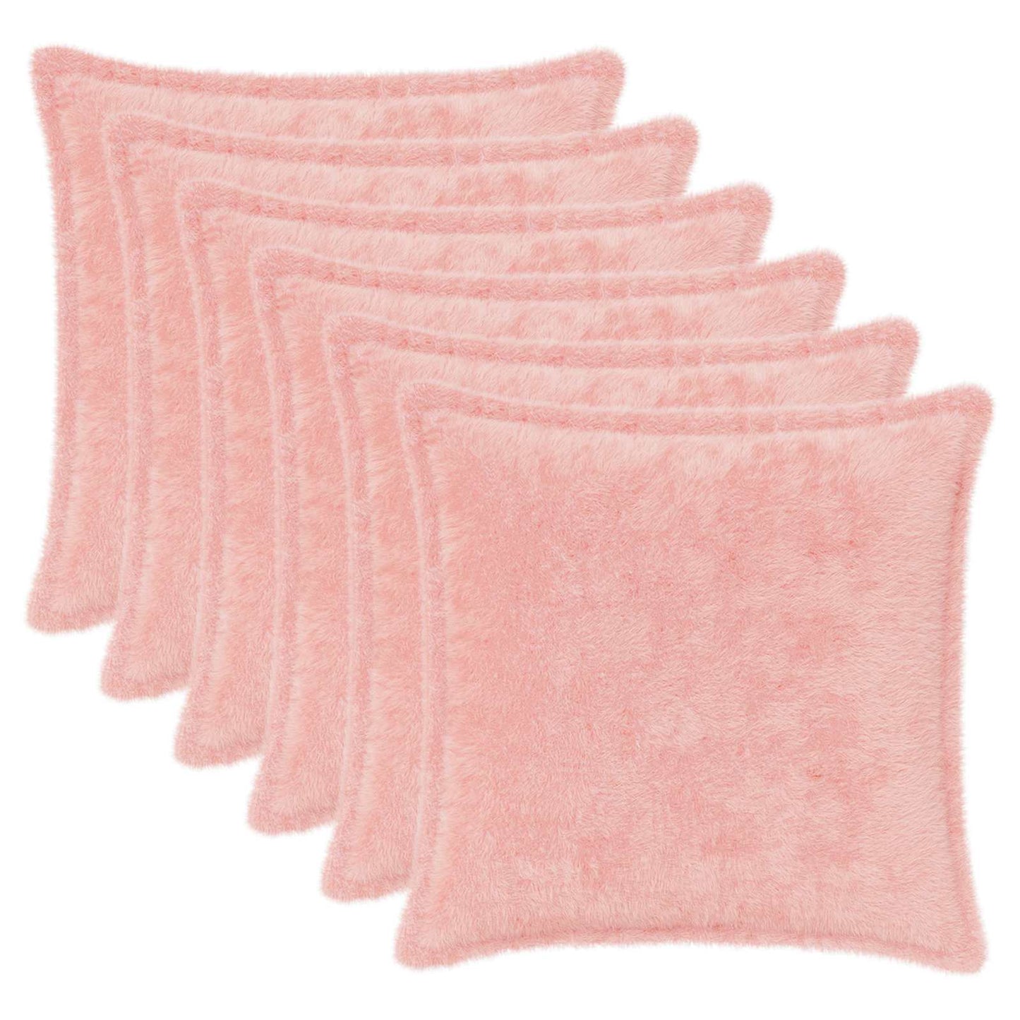 Cushion Cover 6 pcs HOUTEN Pink 30 x 30 cm Faux Rabbit Fur