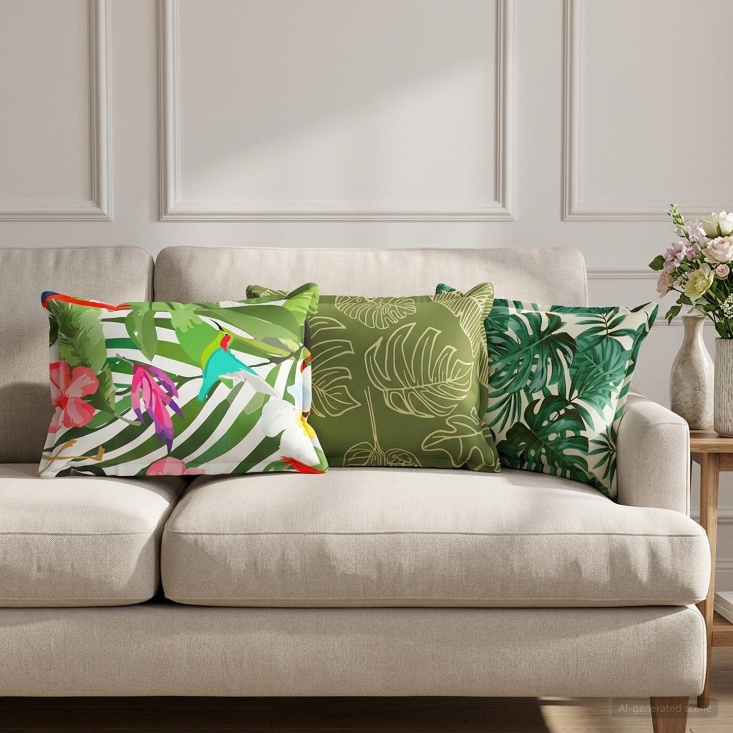 Cushion Cover 2 pcs HOUTEN Leaf Design 30 x 50 cm Polyester