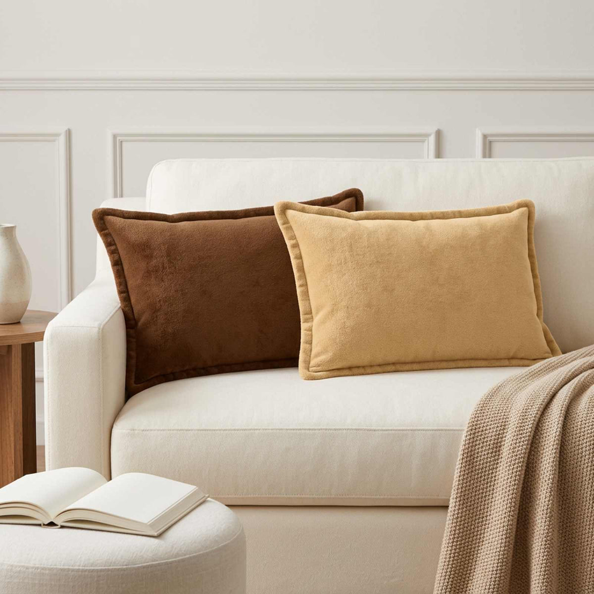 Cushion Cover 6 pcs HOUTEN Light Brown 40 x 60 cm Flannel