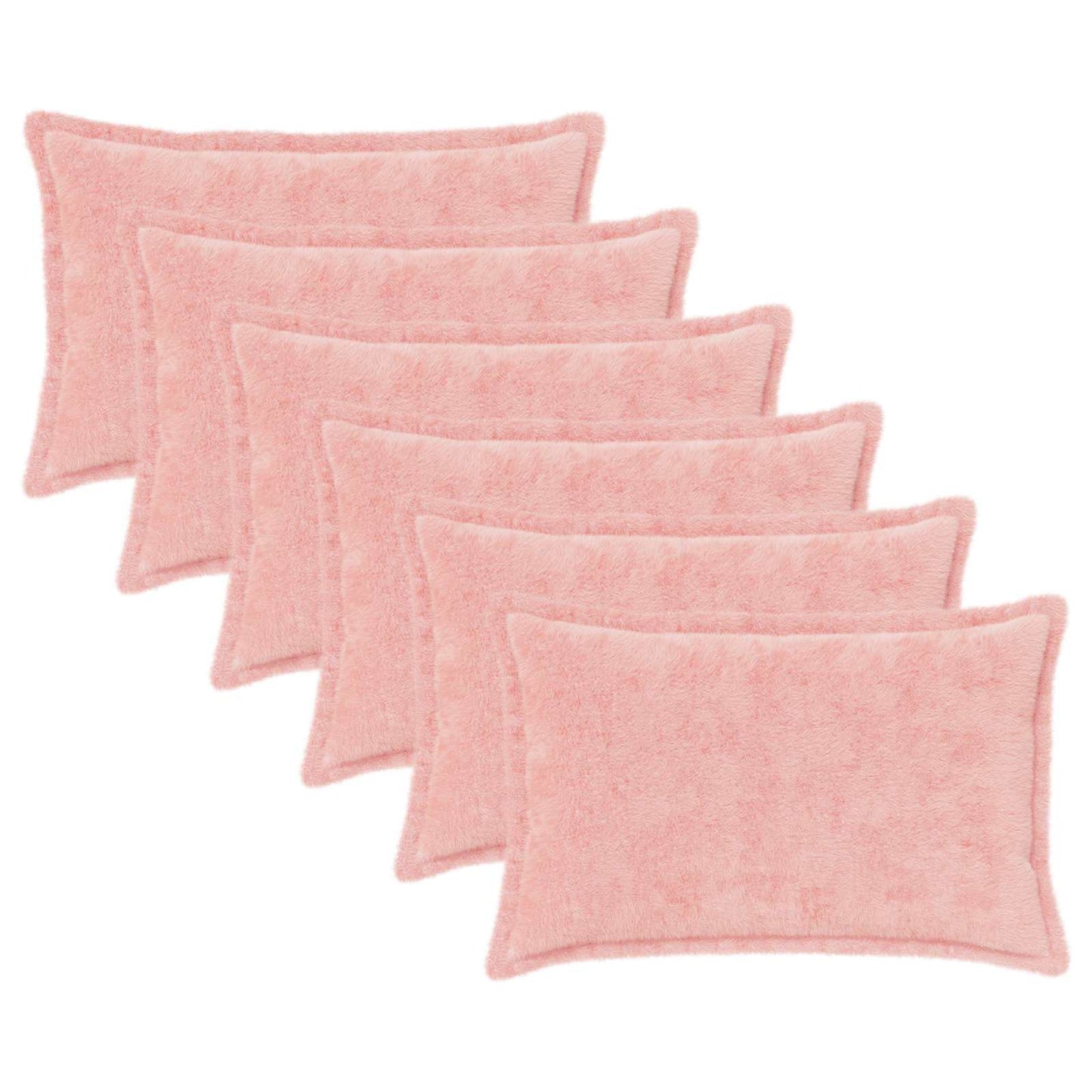 Cushion Cover 6 pcs HOUTEN Pink 30 x 50 cm Faux Rabbit Fur