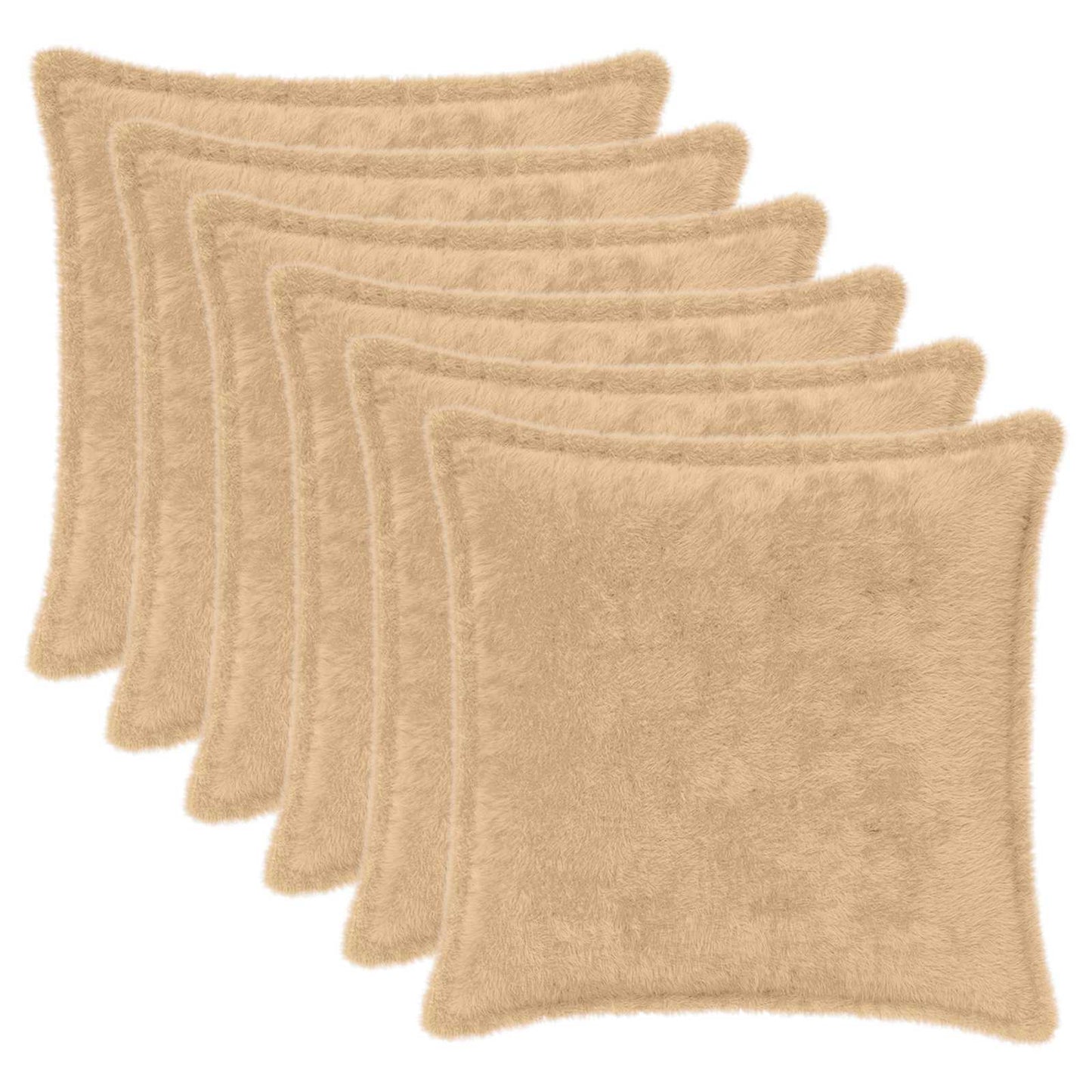 Cushion Cover 6 pcs HOUTEN Cream 35 x 35 cm Faux Rabbit Fur