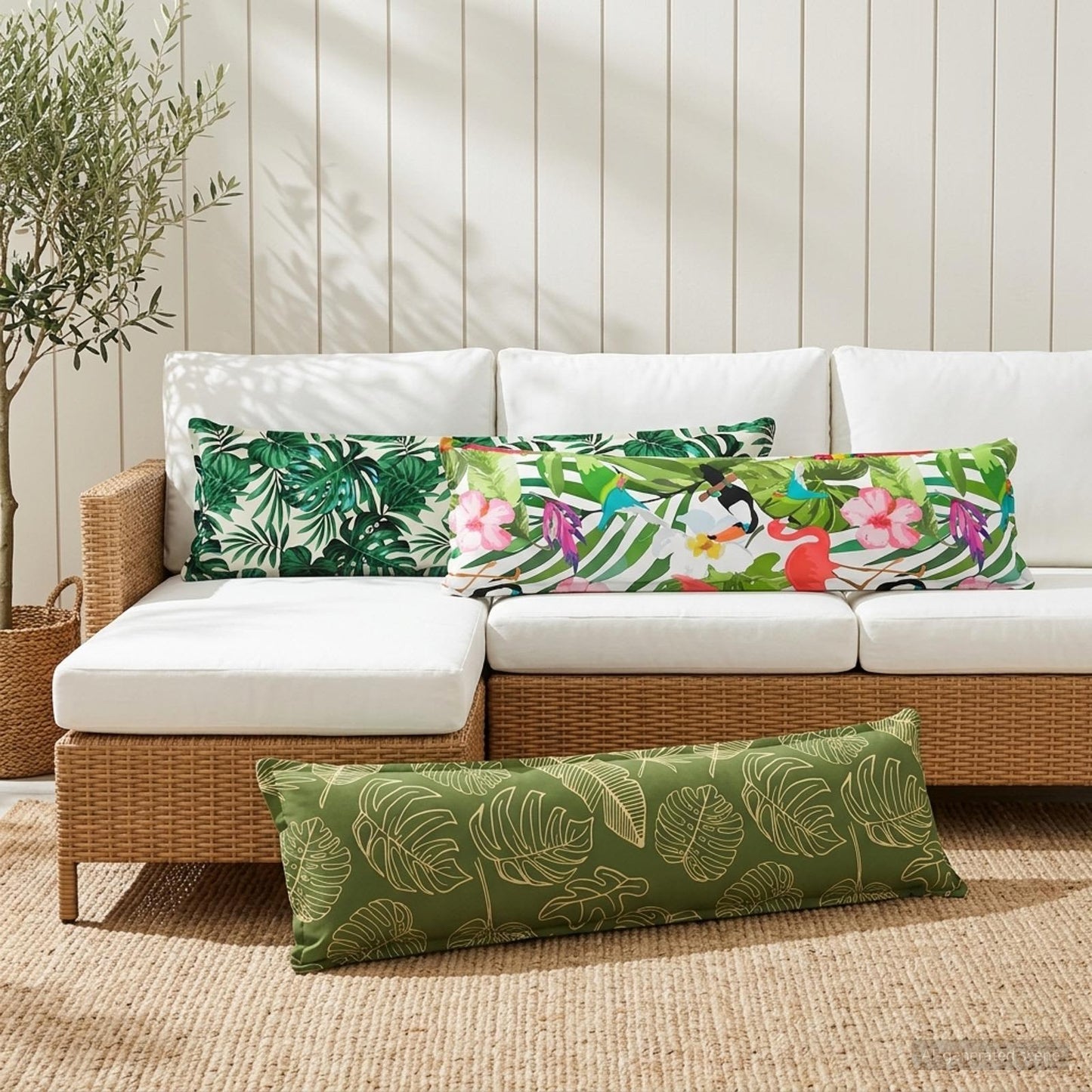 Cushion Cover 2 pcs HOUTEN Leaf Pattern 40 x 145 cm Polyester