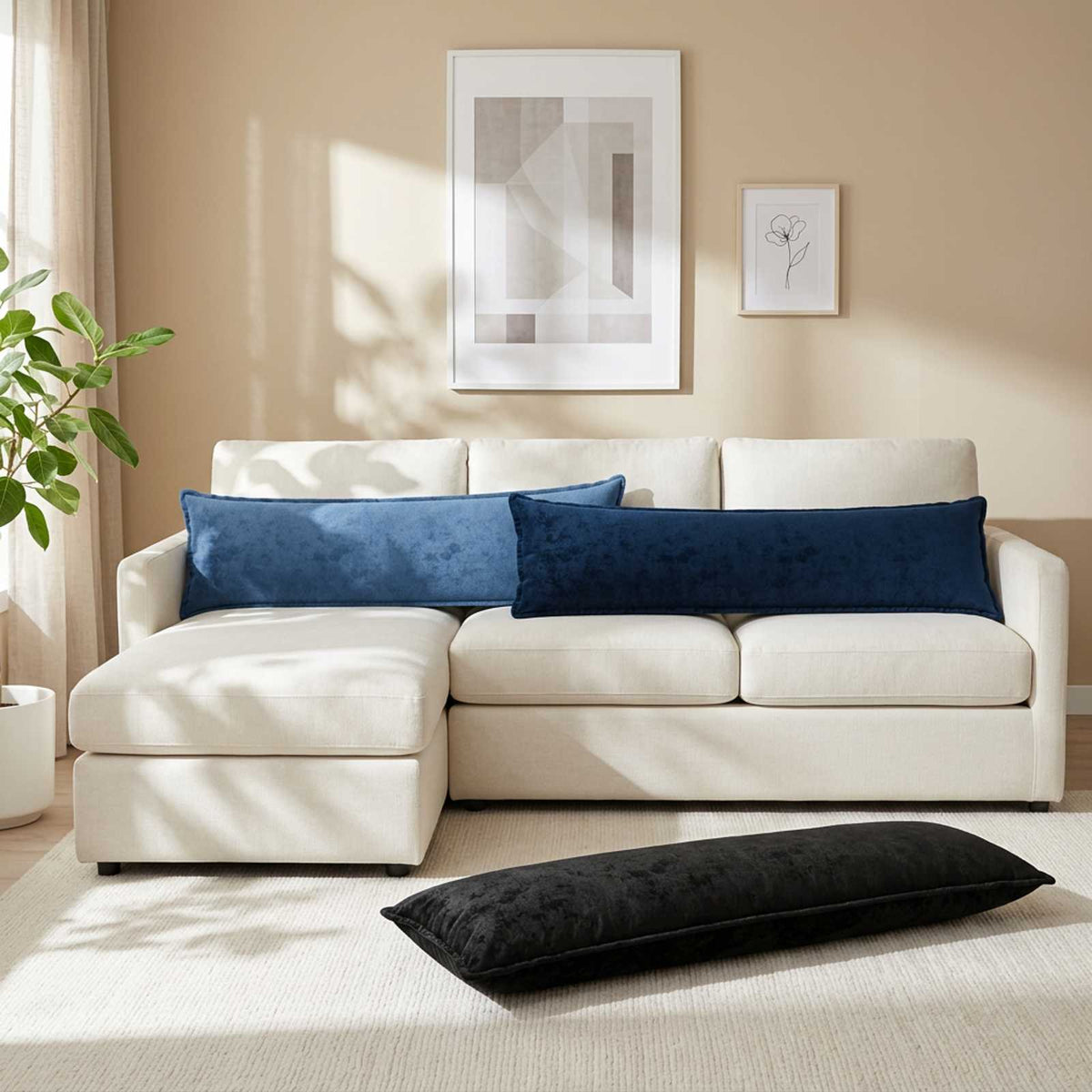 Cushion Cover 2 pcs HOUTEN Navy Blue 40 x 145 cm Flannel