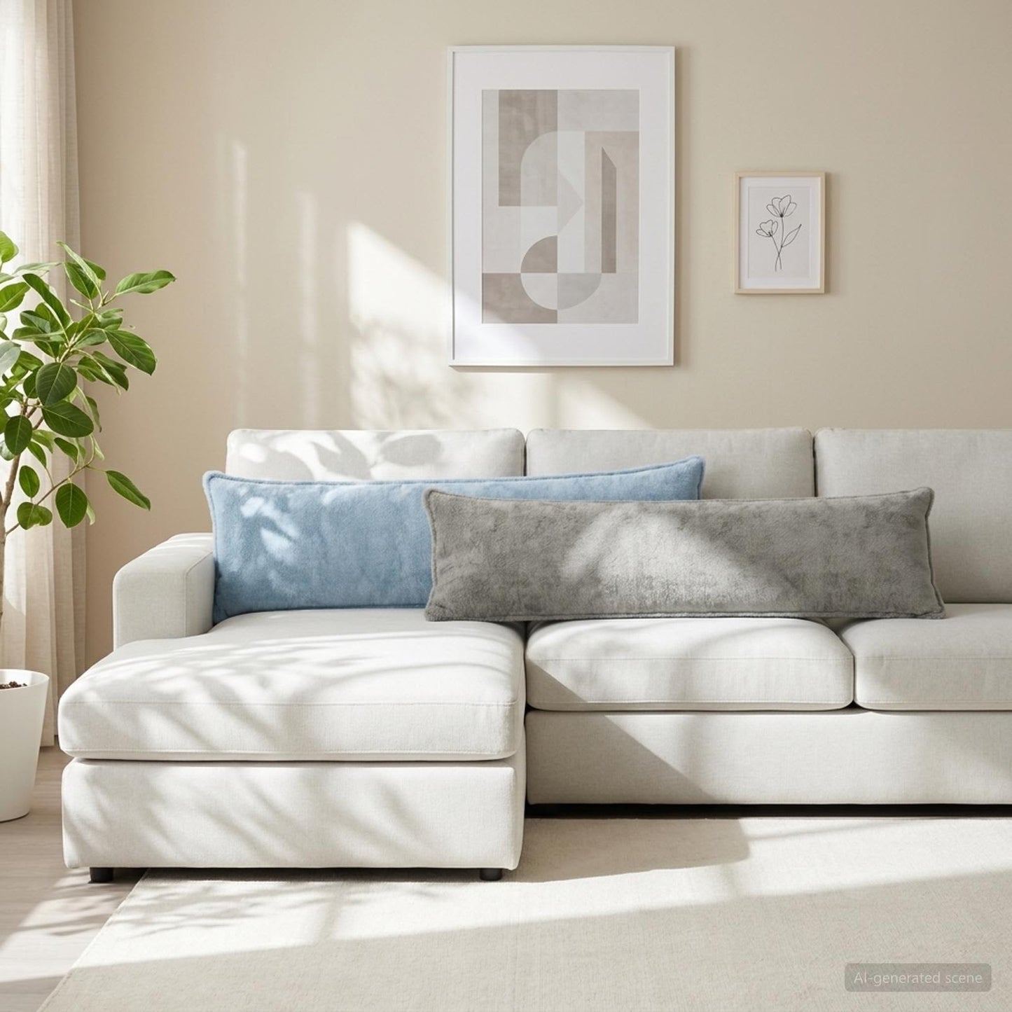 Cushion Cover HOUTEN Light Grey 40 x 145 cm Faux Rabbit Fur