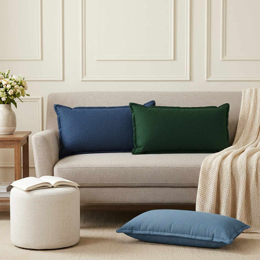 Cushion Cover 2 pcs HOUTEN Dark Green 40 x 80 cm Faux Linen