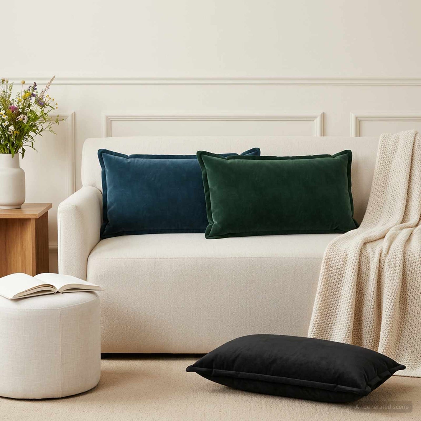 Cushion Cover 2 pcs HOUTEN Blue 40 x 80 cm Velvet