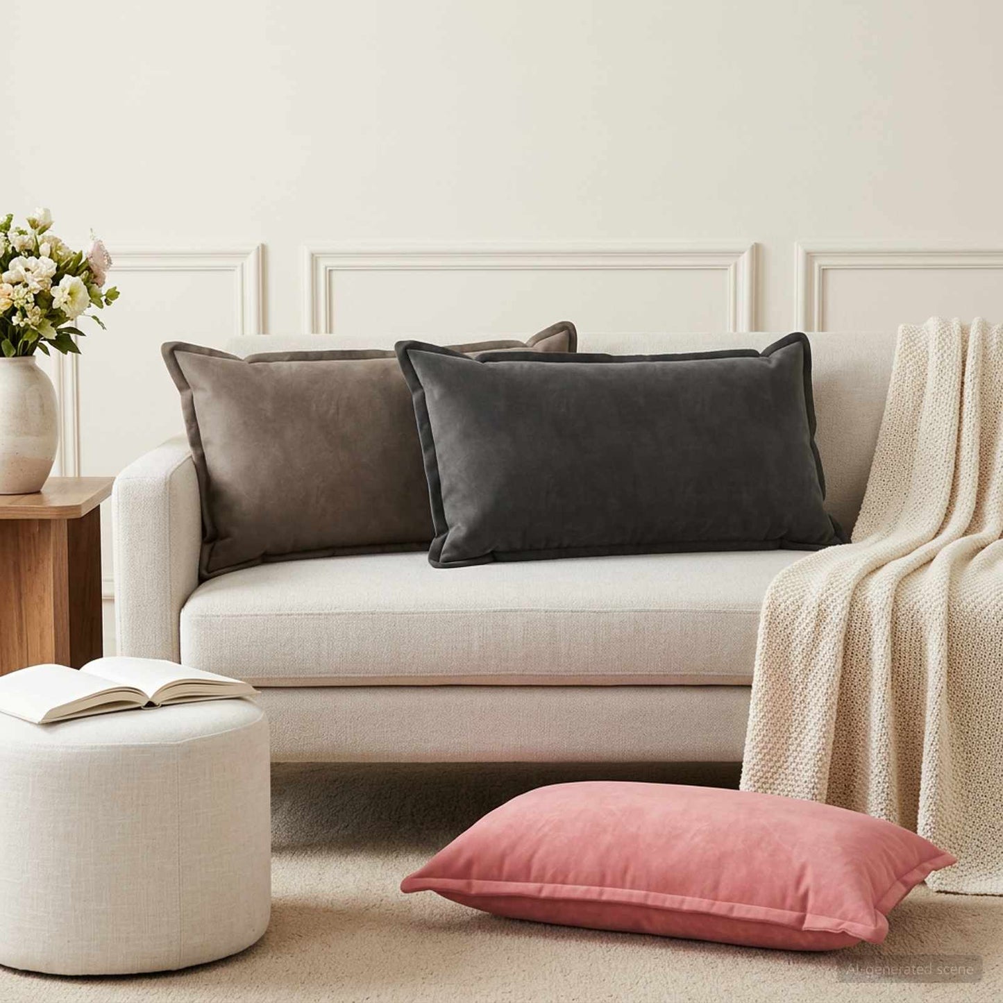Cushion Cover 12 pcs HOUTEN Light Grey 40 x 80 cm Velvet