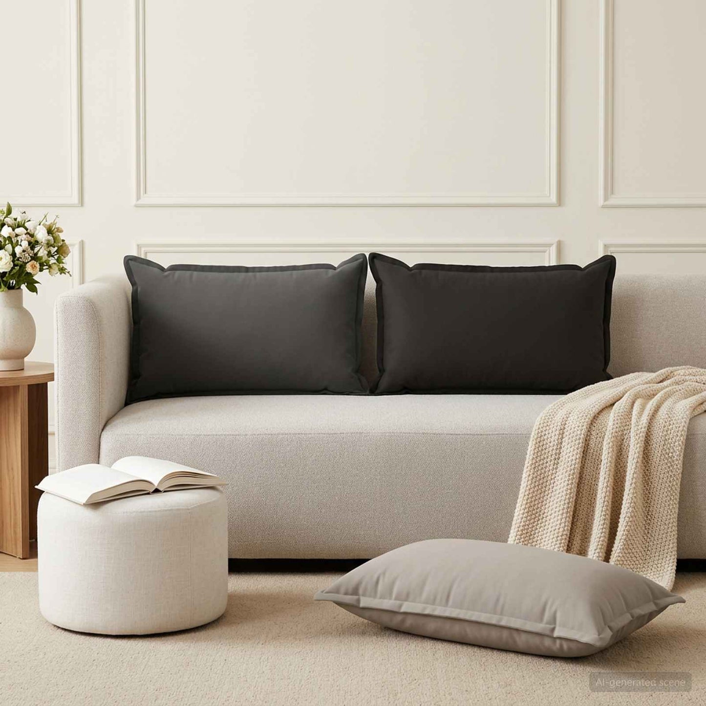 Cushion Cover 2 pcs HOUTEN Anthracite 40 x 70 cm Polyester
