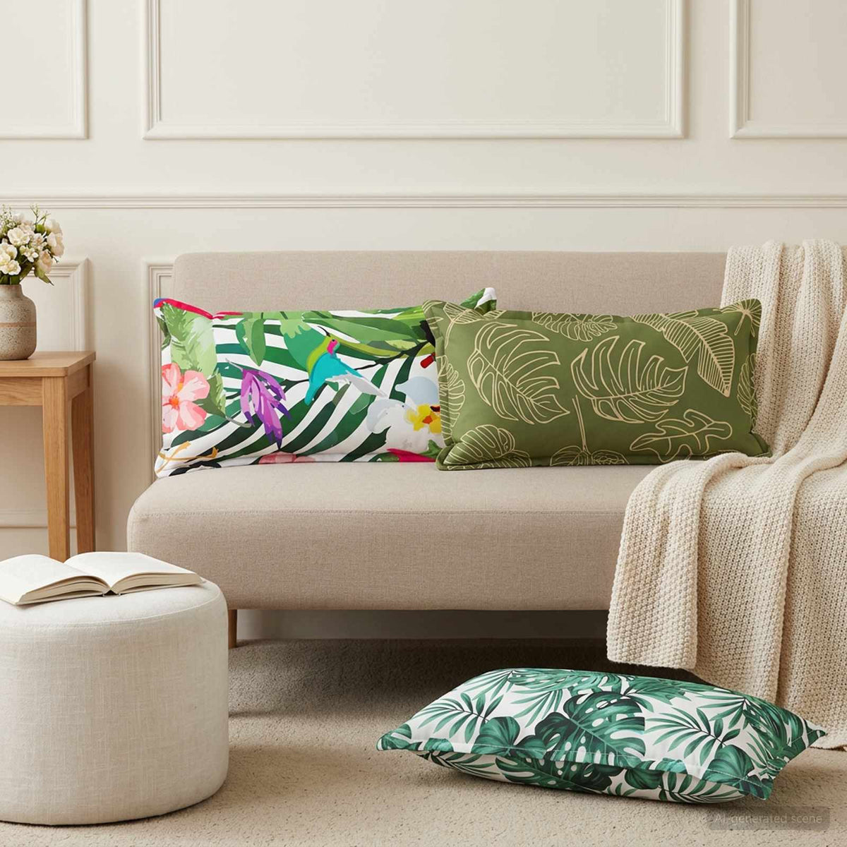 Cushion Leaf with Pillow HOUTEN 2 pcs Leaf Pattern Polyester