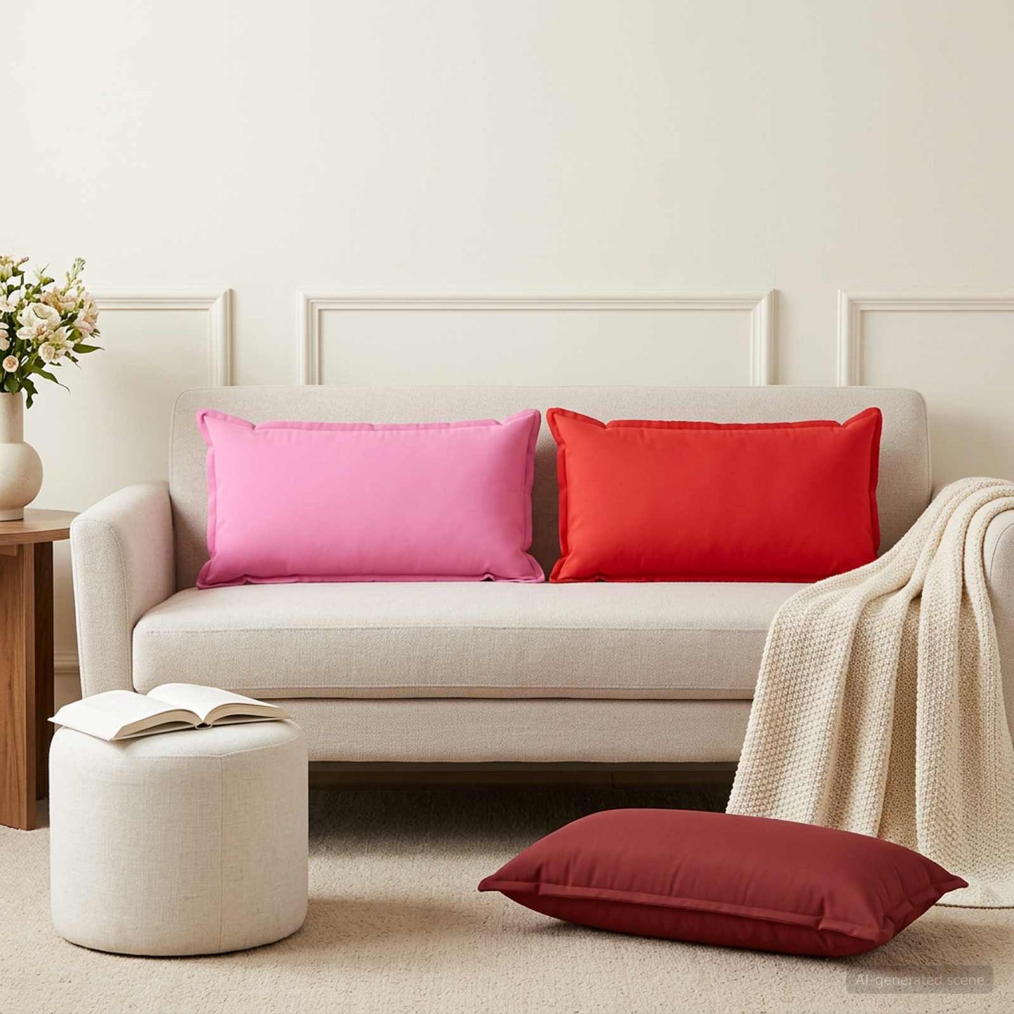 Cushion Cover 2 pcs HOUTEN Red 40 x 80 cm Polyester