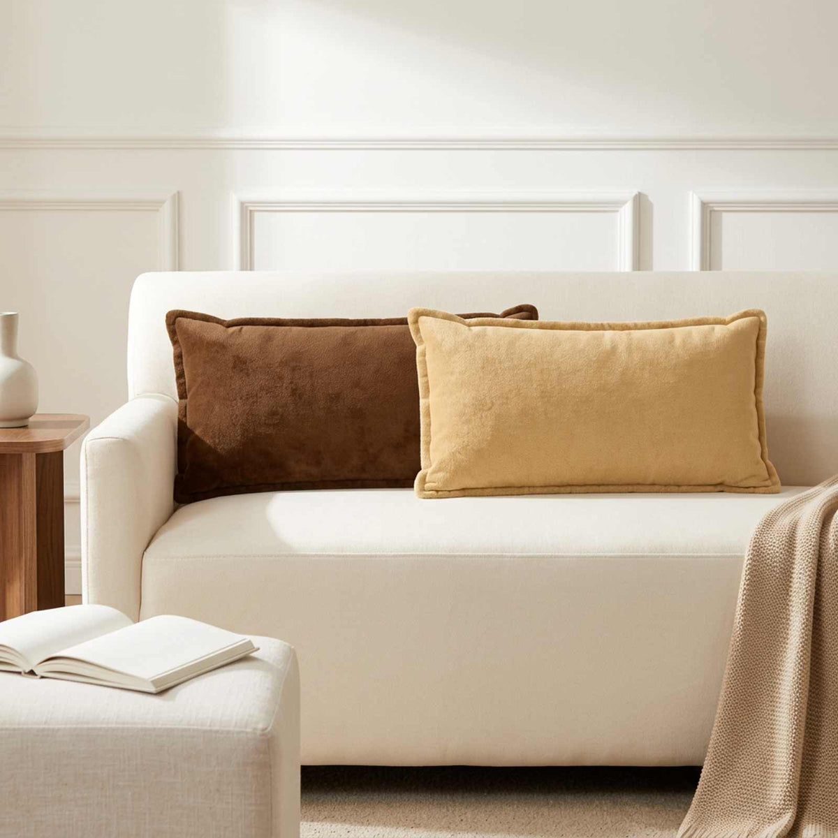 Cushion Cover 12 pcs HOUTEN Taupe 40 x 80 cm Flannel