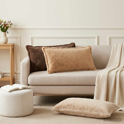Cushion Cover 6 pcs HOUTEN Cream 40 x 80 cm Faux Rabbit Fur