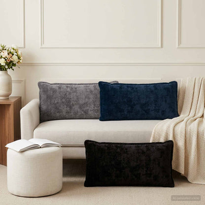 Cushion Cover 6 pcs HOUTEN Navy Blue 40 x 80 cm Faux Rabbit Fur