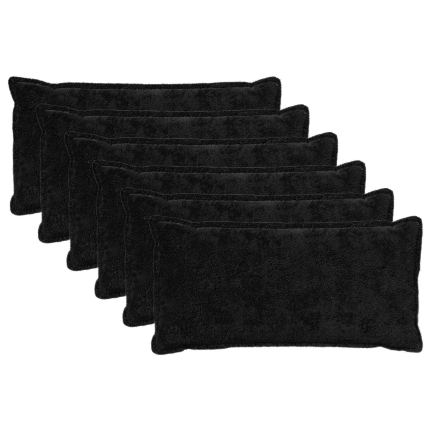 Cushion Cover 6 pcs HOUTEN Black 40 x 70 cm Faux Rabbit Fur