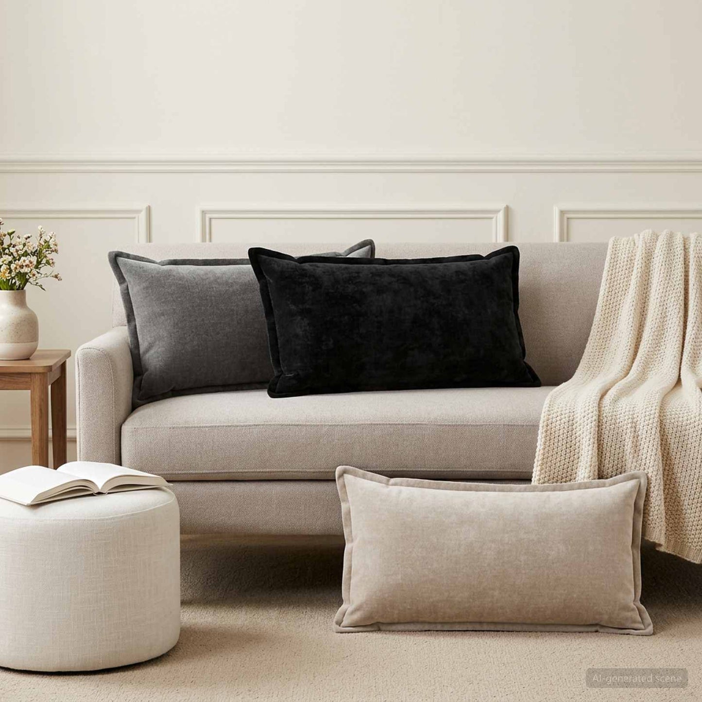 Cushion Cover 6 pcs HOUTEN Dark Grey 40 x 80 cm Chenille Fabric