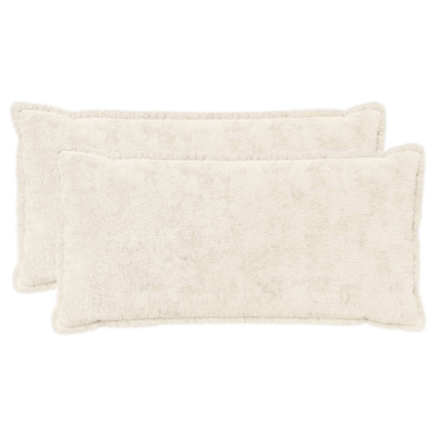 Cushion Cover 2 pcs HOUTEN White 40 x 80 cm Faux Rabbit Fur