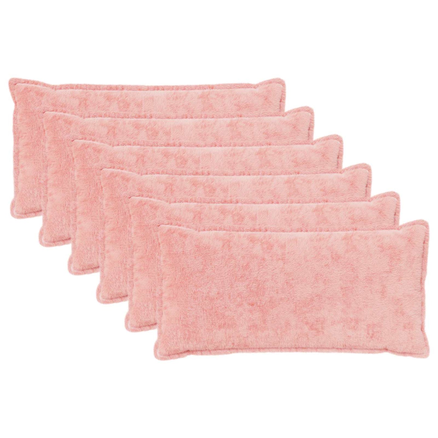 Cushion Cover 6 pcs HOUTEN Pink 40 x 80 cm Faux Rabbit Fur