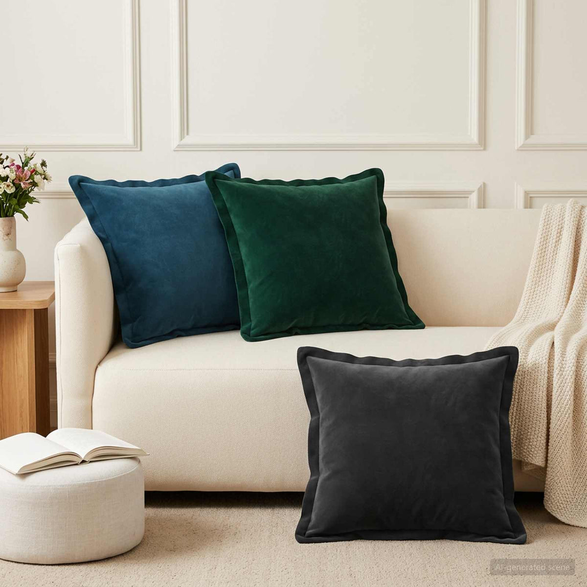 Cushion with Pillow HOUTEN 12 pcs Black Velvet