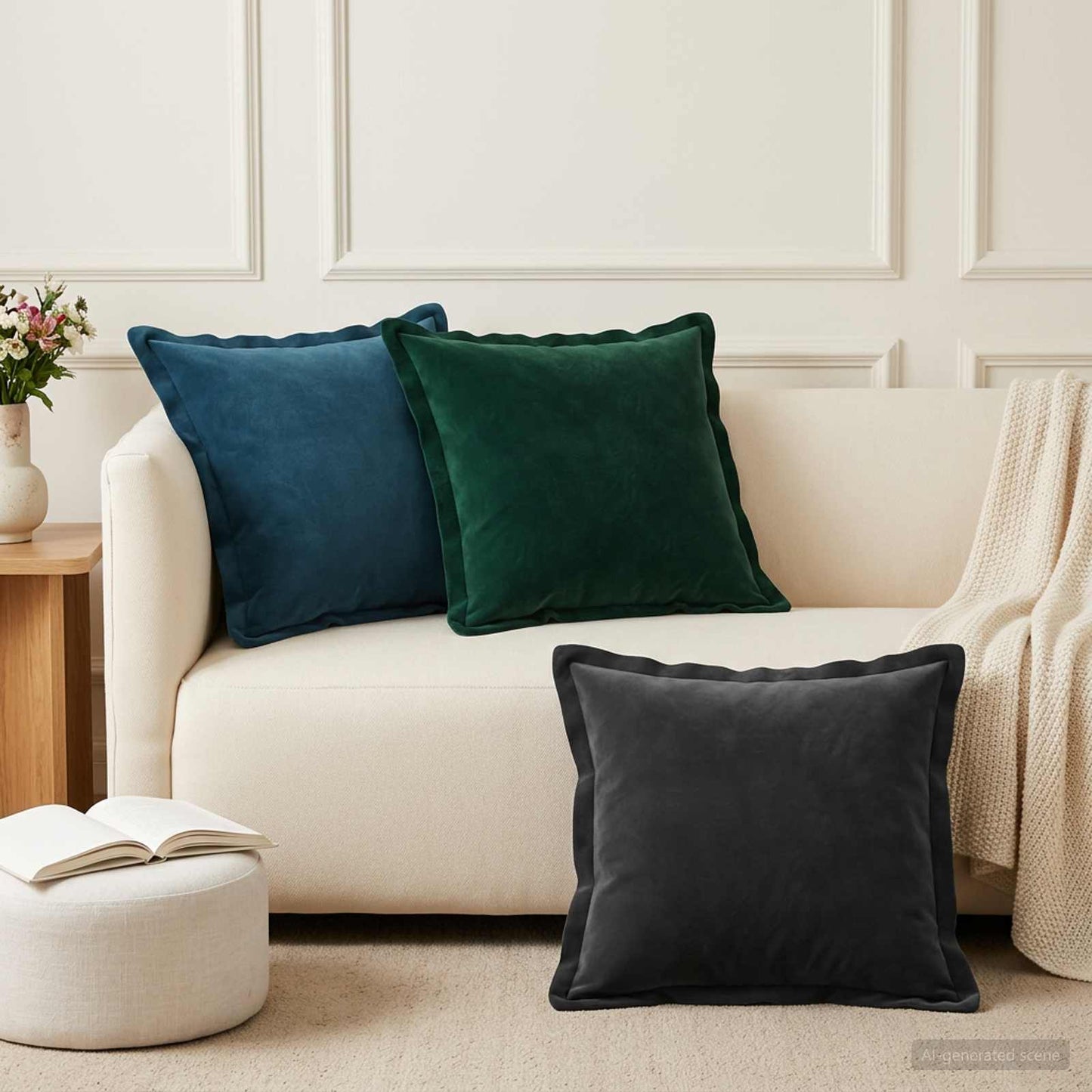 Cushion Cover 6 pcs HOUTEN Dark Green 50 x 50 cm Velvet