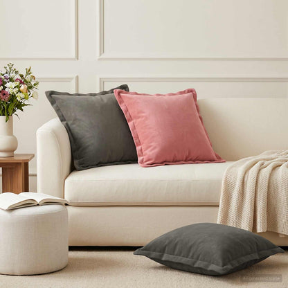 Cushion Cover 2 pcs HOUTEN Light Grey 50 x 50 cm Velvet