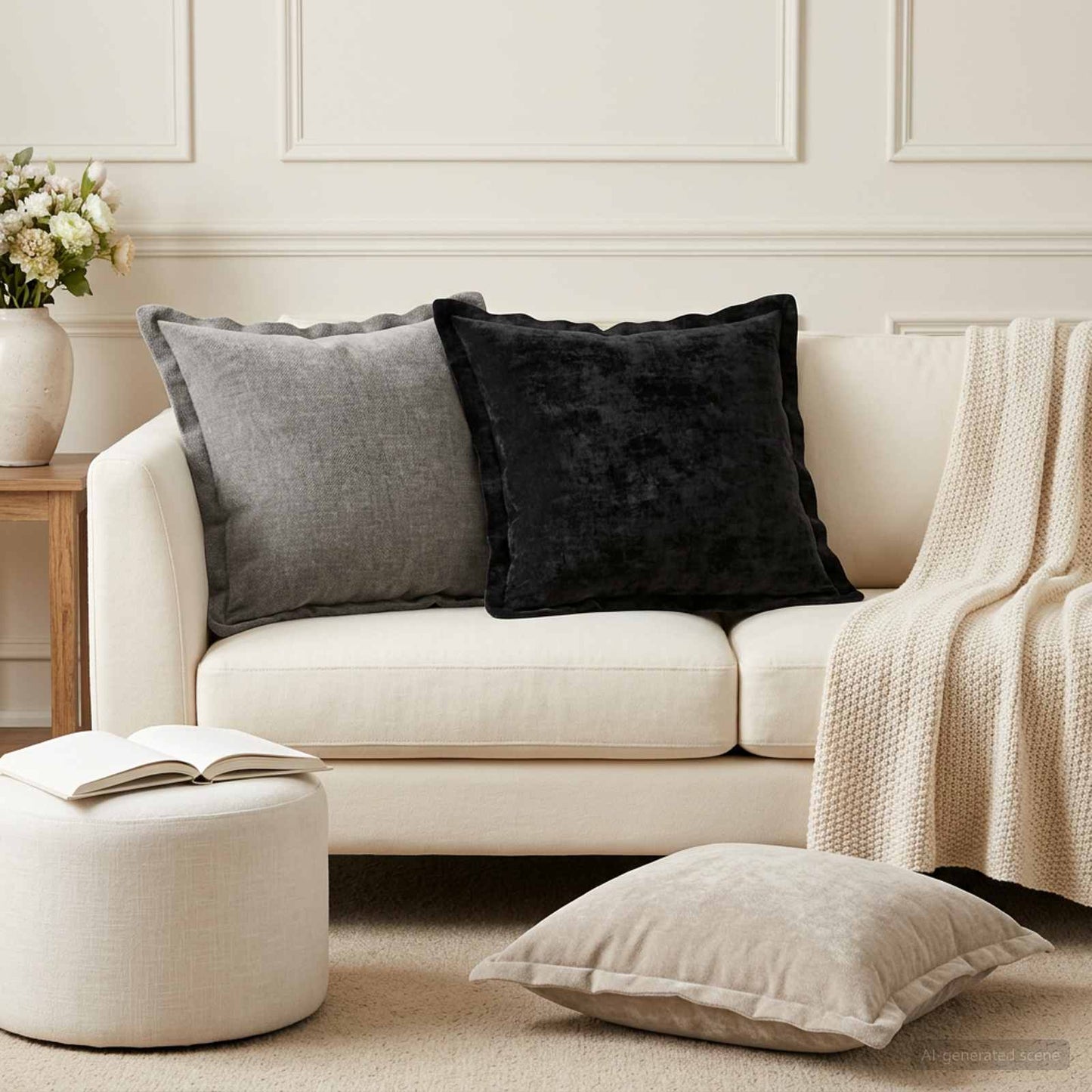 Cushion Cover 2 pcs HOUTEN Dark Grey 50 x 50 cm Chenille Fabric