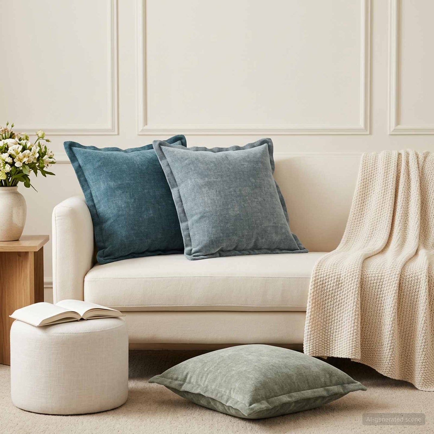 Cushion Cover 12 pcs HOUTEN Blue 45 x 45 cm Chenille Fabric