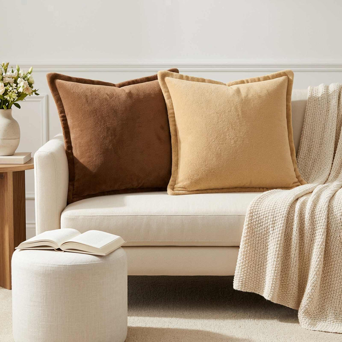 Cushion Cover 2 pcs HOUTEN Taupe 50 x 50 cm Flannel
